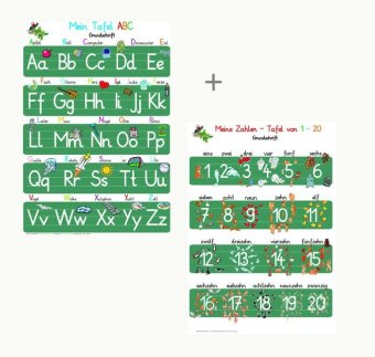 Mein Tafel-ABC Grundschrift + Meine Zahlen-Tafel von 1-20, 2 Lernposter, glänzend, 300g, 32 x 46 cm