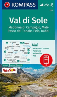 KOMPASS Wanderkarte 119 Val di Sole, Madonna di Campiglio, Malè, Passo del Tonale, Peio, Rabbi 1:35000