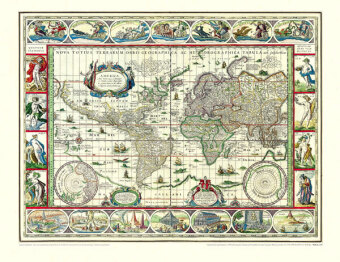 Historische WELTKARTE 1635 - Willem Janszoon Blaeu [gerollt]